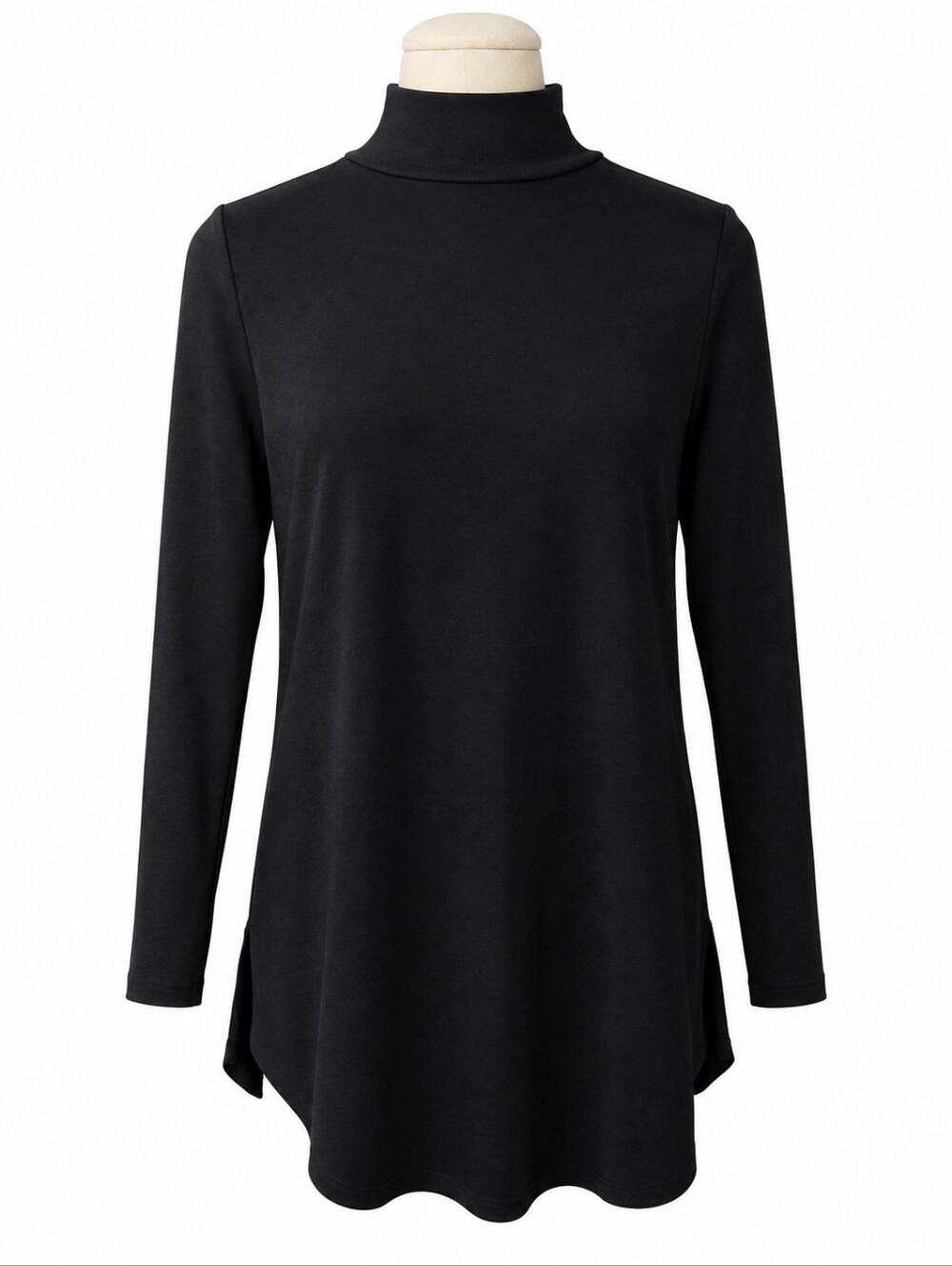 Chico’s Black Mock Neck Tunic Top Size 1 Medium Long Sleeve Zip Back
